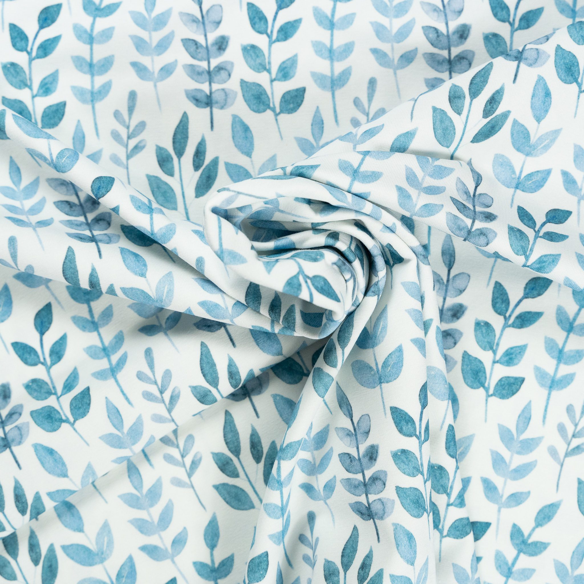 Baumwolljersey Blätter Blau 0.90 m x 1.50 m – Bild 2