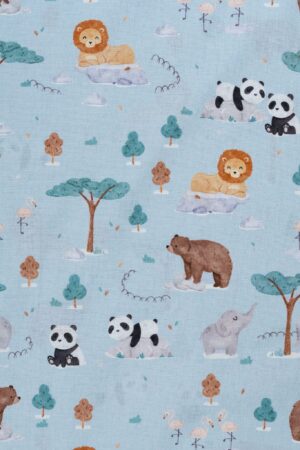 Baumwollpopeline Happy Tiere Blau